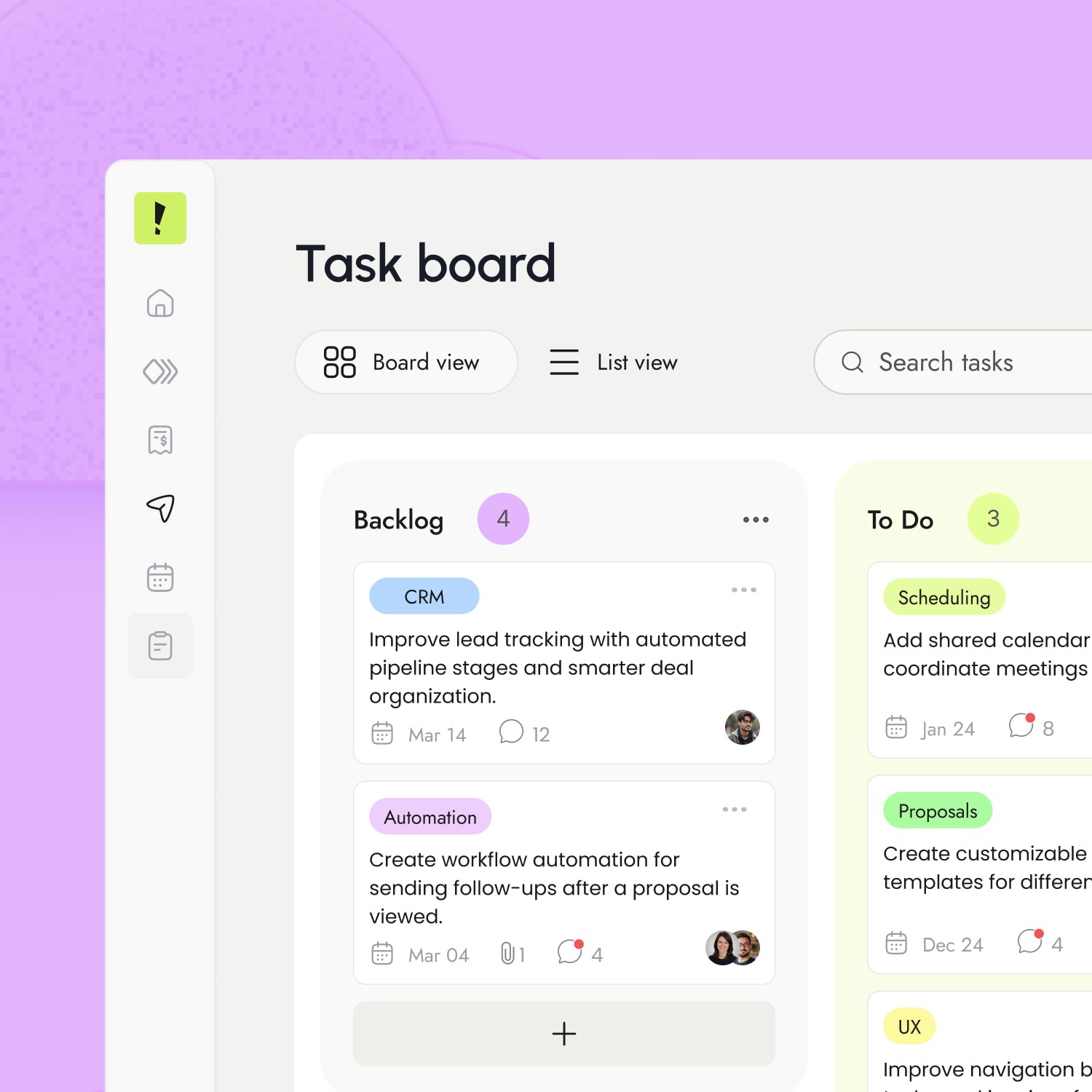 task board interface